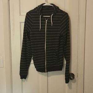 American Apparel zip up hoodie. Navy with green stripes